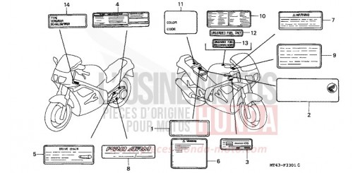 ETIQUETTE DE PRECAUTIONS (VFR750FR/FS/FT/FV) VFR750FT de 1996